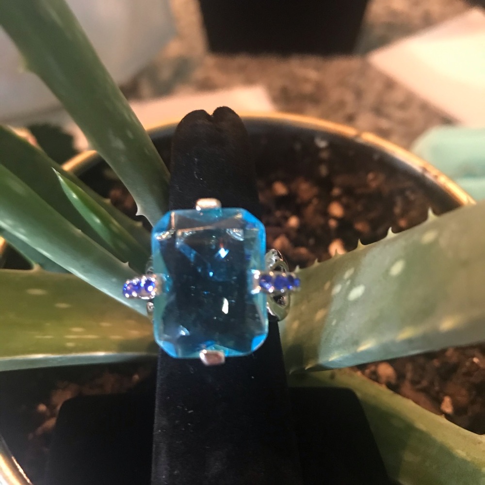 Rhodium Plated large stone ring